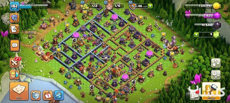 اکانت کلش اف کلنز تان هال 16 لول 182 (کد 163622)