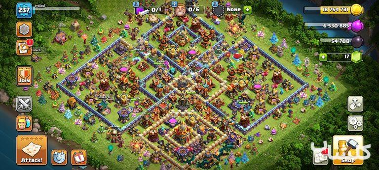 اکانت کلش اف کلنز تان هال 16 لول 237 (کد 173824)