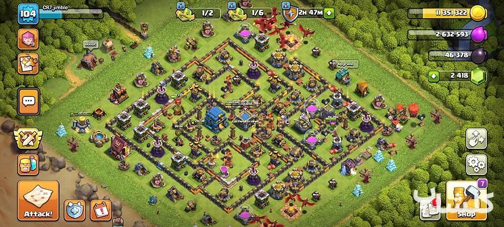 اکانت کلش اف کلنز تان هال 12 لول 104 (کد 185828)