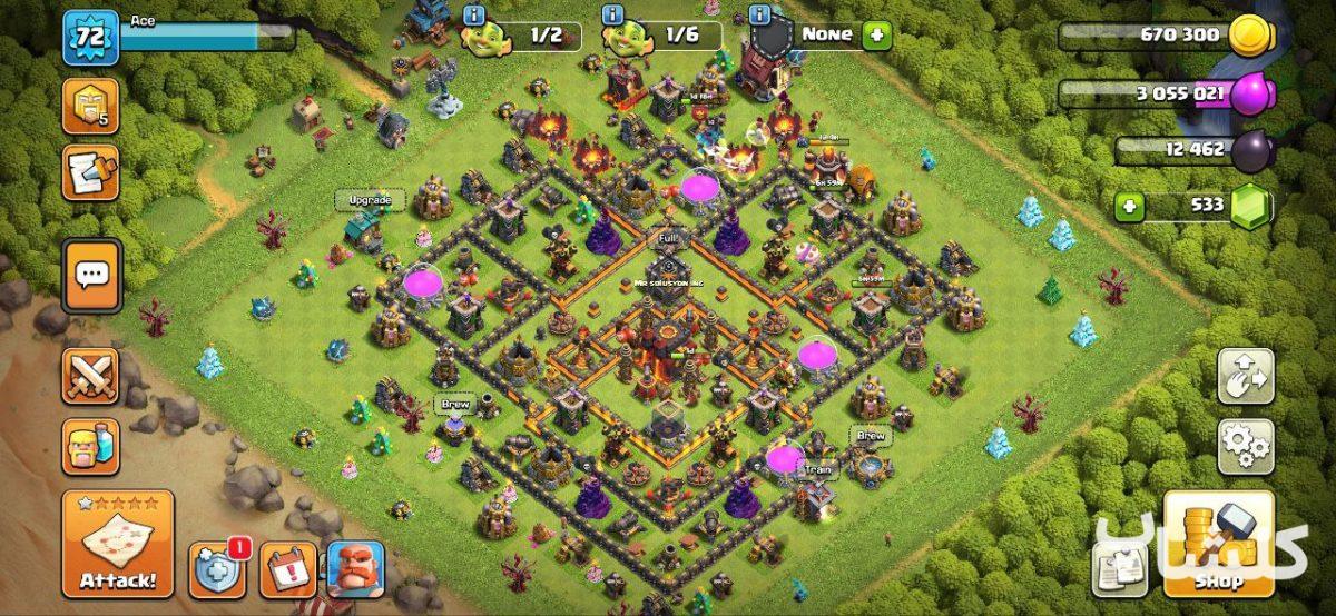 اکانت کلش اف کلنز تان هال 10 لول 72 (کد 188532)