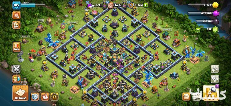 اکانت کلش اف کلنز تان هال 14 لول 185 (کد 197155)