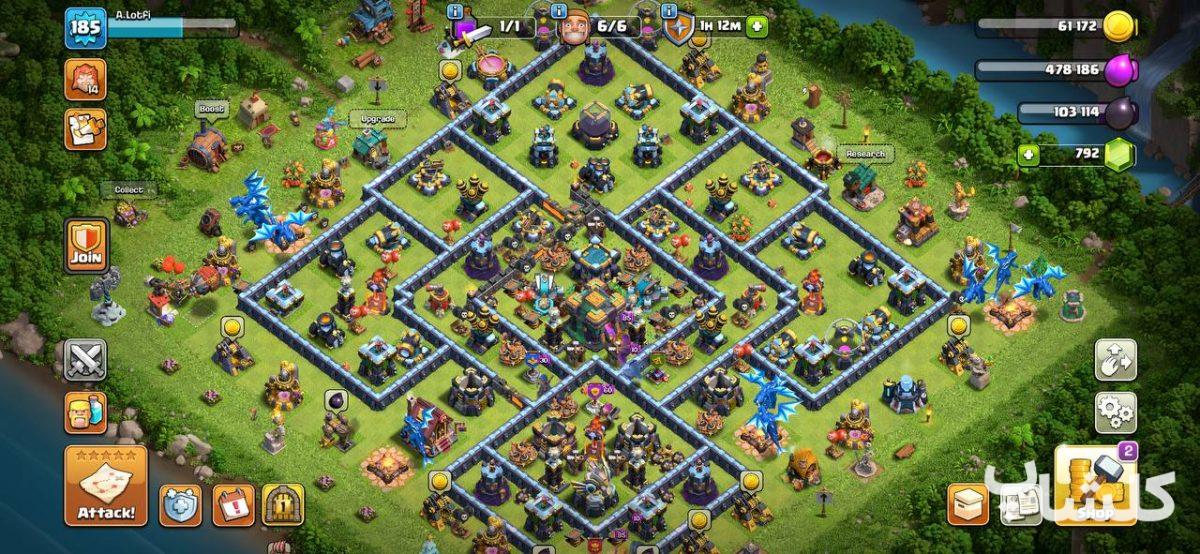 اکانت کلش اف کلنز تان هال 14 لول 185 (کد 197155)